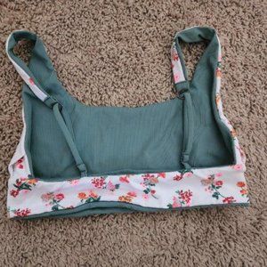 Teal and flower reversible bikini top